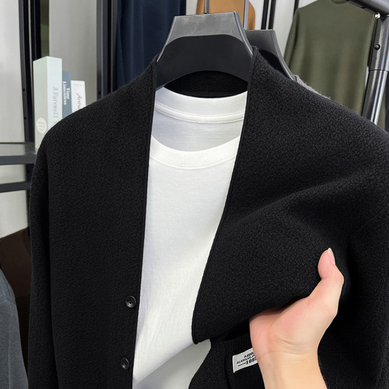 秋新款开衫男外穿针织衫中青年纯色秋装外套