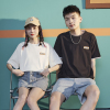唐狮夏季新款情侣短袖t恤男短袖夏装简约假两宽松t恤女潮牌