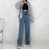 高腰阔腿裤女韩版宽松牛仔裤2021新款宽松直筒显瘦可调节腰扣长裤