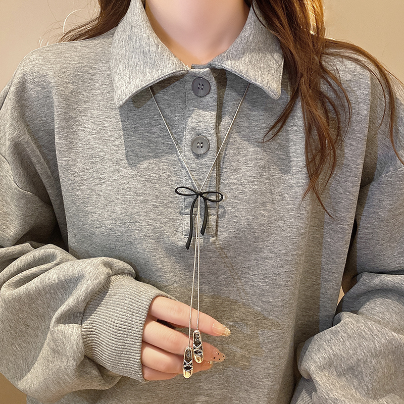 Y2K甜美芭蕾鞋蝴蝶结流苏项链女小众设计感长款可调节毛衣链配饰送女朋友老婆情人节七夕生日礼物