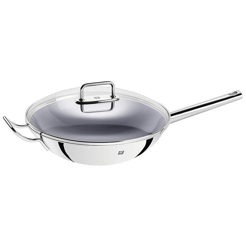 [德国进口]ZWILLING 双立人中式304不锈钢炒锅 通用锅具32cm 带锅盖带滤架陶瓷涂层 不带篜屉不粘无油烟