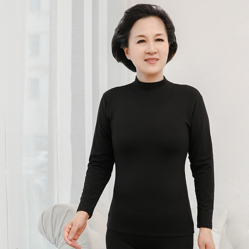 波迷娜bomina老年保暖内衣女士秋冬防寒中高领上衣单件棉大码棉毛衫