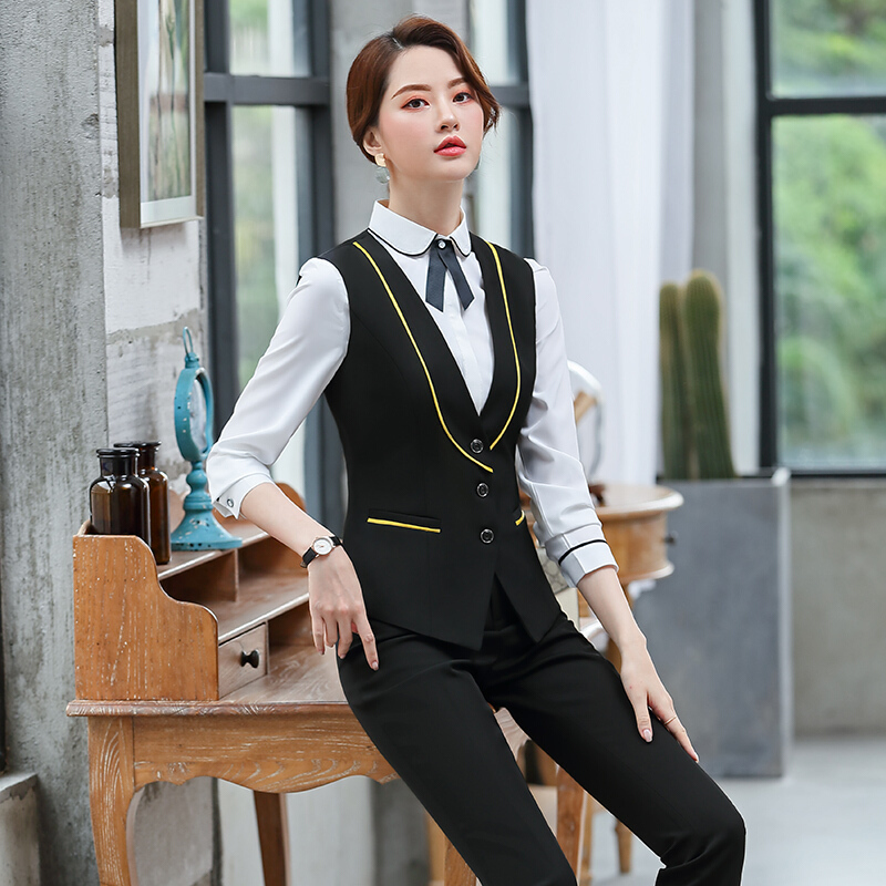 职业装马甲套装女秋季新款修身ol制服迎宾酒店前台师空姐高铁工作服