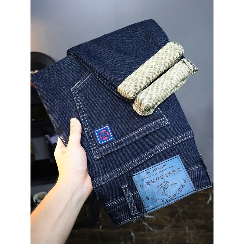 广州新塘男士裤子秋季修身显高个性百搭气质立体刺绣直筒牛仔裤男