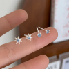纯银蓝色锆石八芒星耳钉养耳洞小众独特耳骨钉气质耳环高级感