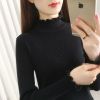 半高领毛衣打底衫女洋气秋冬新款木耳边针织上衣修身紧身长袖内搭