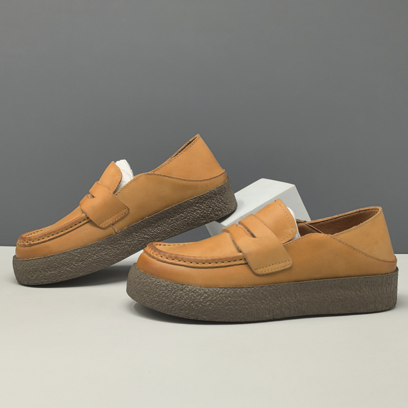 男生头层牛皮豆豆鞋真皮百搭欧洲站潮鞋一脚蹬懒人鞋牛巴皮休闲鞋