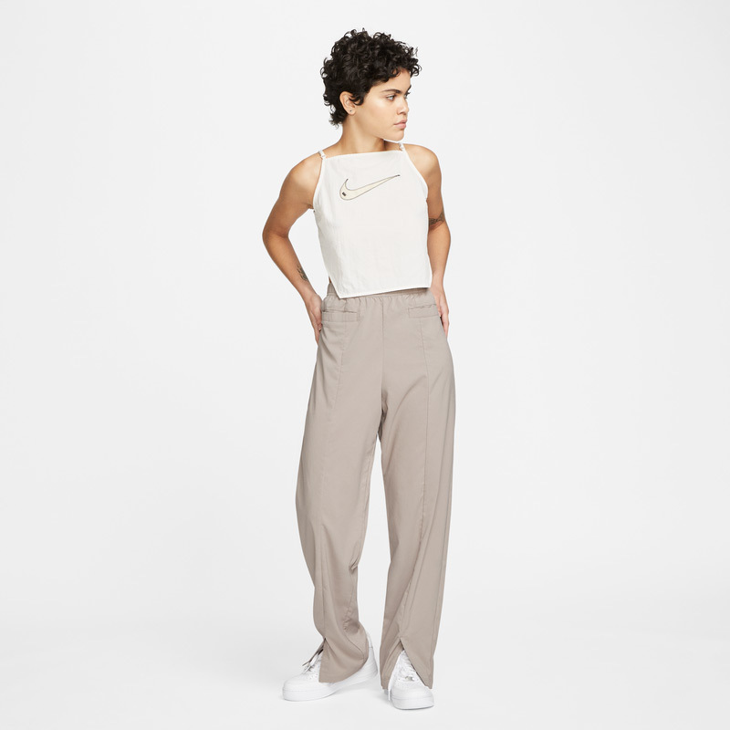 Nike Sportswear 纯色高腰直筒休闲长裤 女款 月亮化石灰 DM6505-087