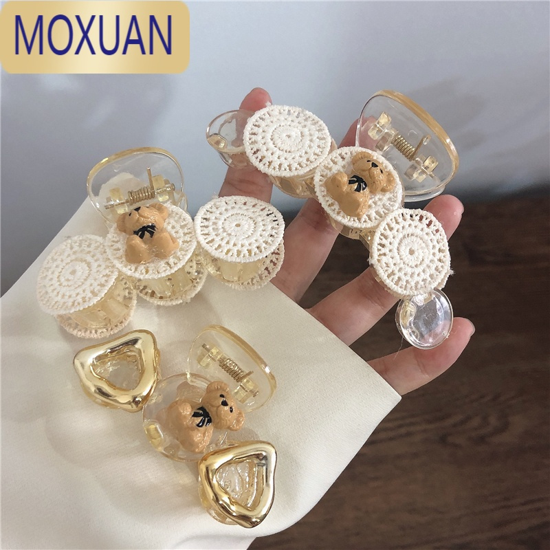 moxuan可爱小熊抓夹布艺ins小众设计感童趣甜美发夹鲨鱼夹卡通发饰