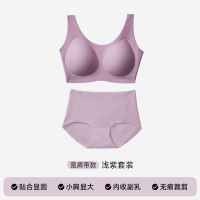 猫人蜂巢杯轻薄透气内衣防滑无痕无钢圈聚拢背心式女士文胸套装 160/85（均码A-C杯/适用80-120斤） 紫色套装（宽肩带）