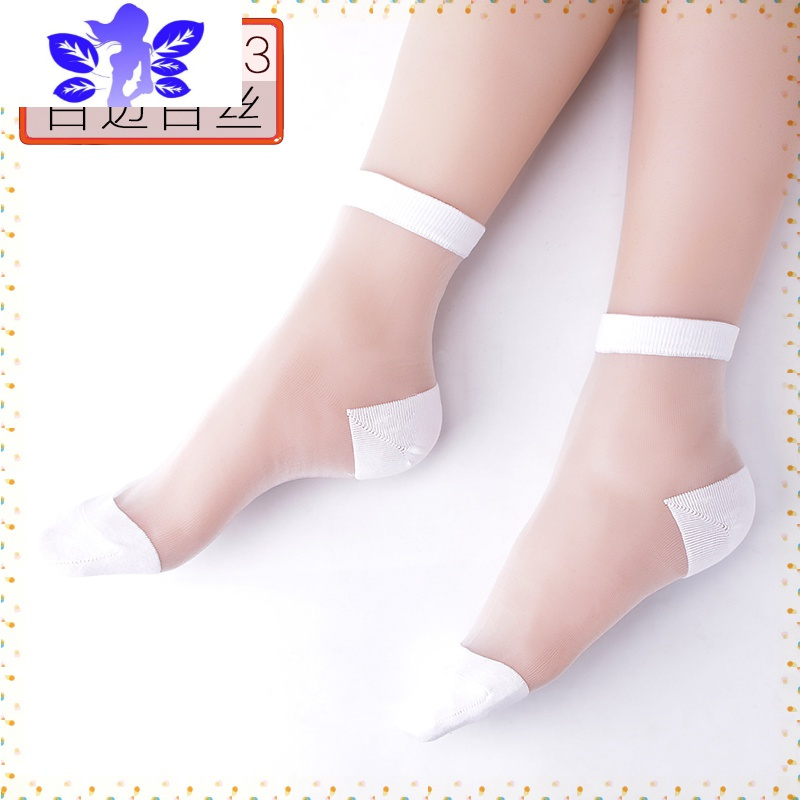 ideamini水晶丝袜子女棉底丝袜中筒袜春秋冰丝短袜透明防滑日系韩版