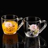 家用玻璃餐具套装碗盘杯组合环保印花贴花玻璃杯玻璃碗玻璃盘耐热 两只繁花见把杯
