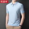恒源祥桑蚕丝男士短袖t恤夏季装薄款带领冰丝中年体恤保罗polo衫