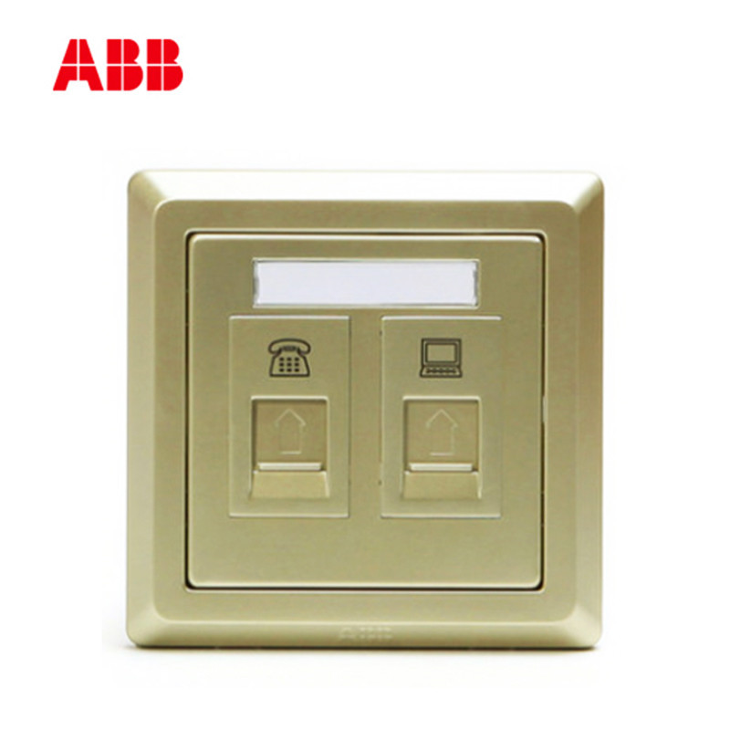 ABB开关插座 德逸珍珠金 二位电话电脑插座电话+网络面板AE323-PG