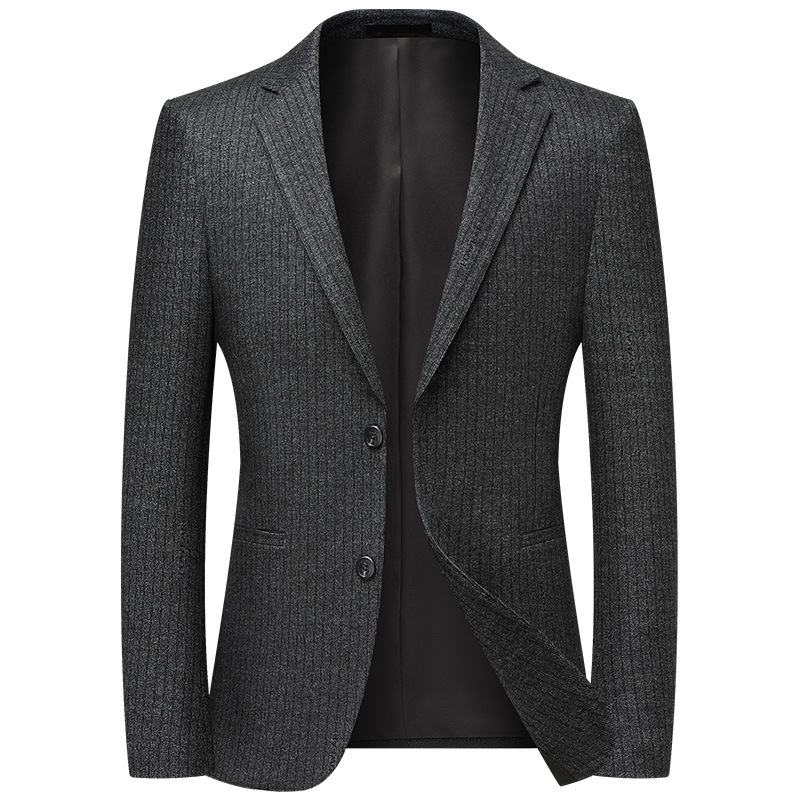 秋冬条纹免烫弹力西装男士中青年西服修身潮流男休闲单西