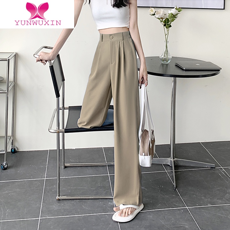 YUNWUXIN下架学姐粉色西装裤女宽松直筒夏季高腰阔腿裤设计感小众休闲裤子