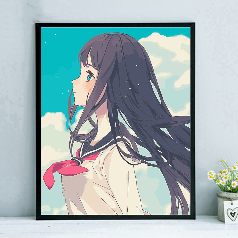 diy数字油画手绘填色卡通人物唯美少女客厅装饰油彩画|X212云端少女 40*50cm带内框2.5cm厚