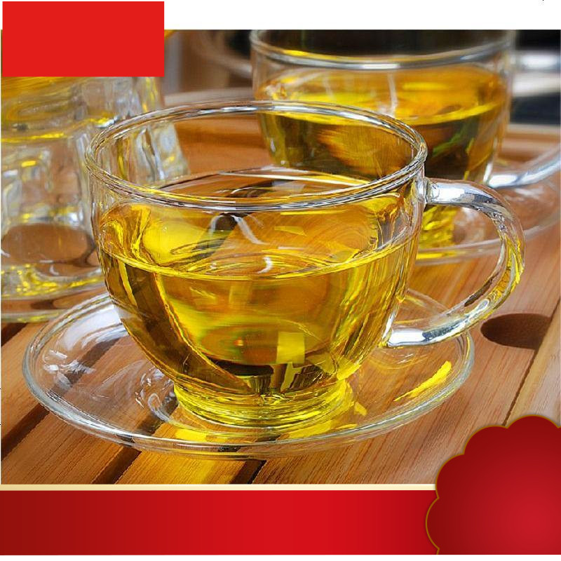 个 带把带碟玻璃杯 耐热玻璃品茗杯花茶杯水杯咖啡杯120ml