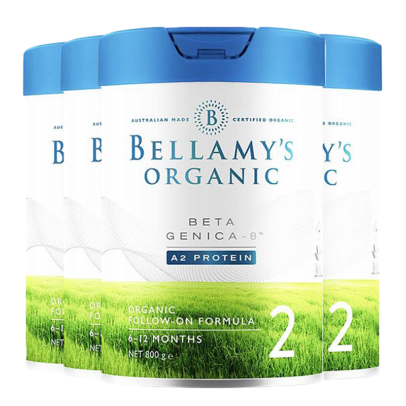 [4罐装 新效期26年6月后]原装进口澳洲贝拉米Bellamy’s 白金版有机奶粉2段800g/罐装6-12月富含A2