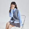 [2.5折价157元]唐狮秋冬新款拼接长袖衬衫女假毛衣马甲学院风叠穿衬衣