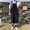 洋气减龄牛仔背带裙女夏2020新款大码胖mm宽松BF中长款吊带连衣裙 黑色 S码[90-100斤]