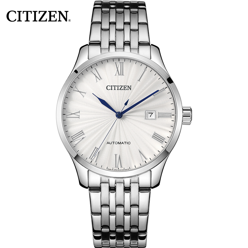 西铁城(CITIZEN)手表男日本机械表不锈钢表带简约商务小蓝针男士运动防水商务腕表 NJ0080-50A