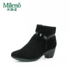 Mileno/米莲诺绒面牛皮坡跟女短靴简约百搭保暖妈妈鞋M164503