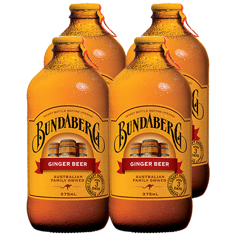 [生姜磨粉]宾得宝(Bundaberg)姜汁苏打水饮料 375ml*4瓶 汽水 澳大利亚进口