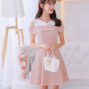 彩黛妃2021春夏新款大码韩版短袖百搭连衣裙女时尚显瘦拼接打底裙 粉色105 S