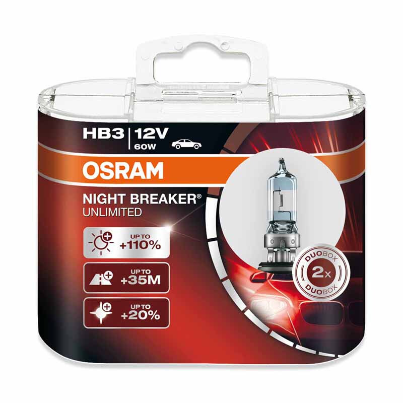 欧司朗OSRAM夜行者三代汽车大灯灯泡HB3(9005)近光灯远光灯雾灯卤素灯泡原车替换前大灯12V60W进口对装NBU