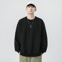 男士卫衣春秋季新款韩版潮牌套头提花纯色百搭打底衫休闲男装 M 黑色