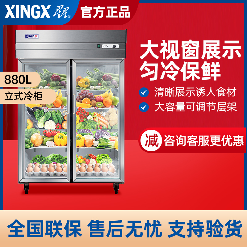 星星(XINGX)厨房冰箱商用双门展示柜全冷藏冰柜商用立式不锈钢餐饮店后厨BC-880E