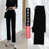 微喇叭牛仔裤女裤子春秋季2021年新款高腰小个子八分直筒宽松九分 纯黑色/单扣直筒 25 适合(70斤到85斤)