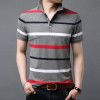 梵克公牛短袖T恤夏季新款衫中年男装条纹T恤短袖翻领棉T恤男式商务休闲打底上衣