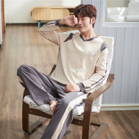 浪莎睡衣男士纯棉春秋冬季圆领套头家居服可外穿大码长袖长裤两件套装 灰色格调 L/170