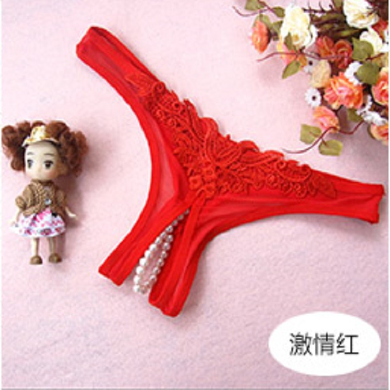 诱人低腰丁字裤诱惑珍珠私处蕾丝网纱透视情趣透明女士开档内裤视频