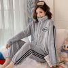 珊瑚绒睡衣女秋冬季开衫高领加厚保暖法兰绒运动套装家居服可外穿