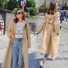 风衣女中长款韩版春秋季2018chic学生卡其色过膝薄款宽松外套卡其色