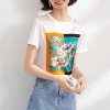 欧昵雪夏季ins套头圆领拼接真丝印花T恤女小众桑蚕丝上衣