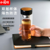 小居仕双层玻璃杯黑盖金盖可选防烫防爆便携水杯家用办公车载茶杯耐高温大容量冷热两用商务杯
