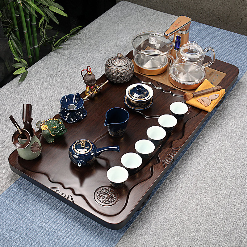 实木功夫茶具套组黑檀实木茶盘茶具套装家用简约紫砂整套功夫茶杯全
