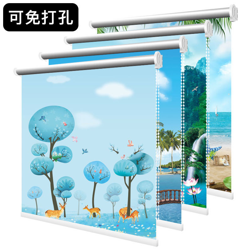卷帘全遮光定制升降拉帘绘画防水窗帘阳台卧室客厅卫生厨房窗帘