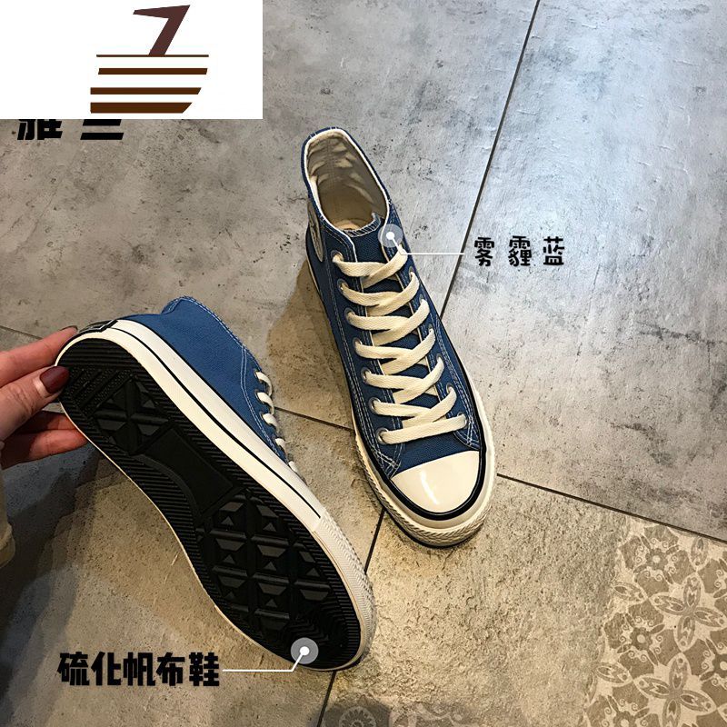 尗卡棉布料内增高女鞋5cm中跟高帮休闲帆布鞋系带运动鞋潮20单鞋