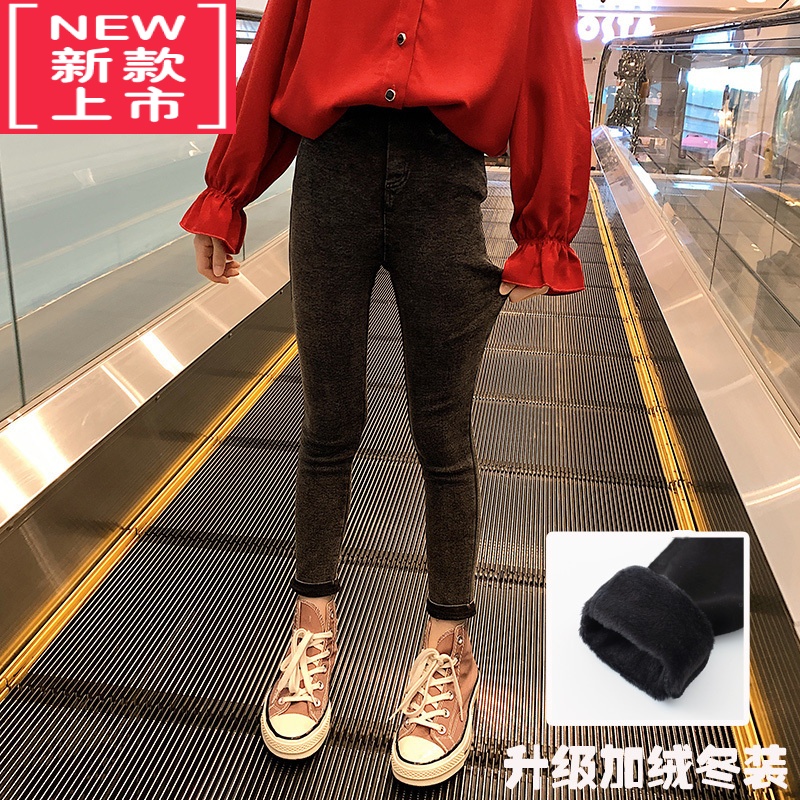 可莉允女童裤子加绒加厚秋冬款大儿童牛仔裤冬季外穿2022新款保暖打底裤保暖裤