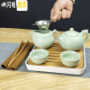 三维工匠家用茶具套装小套功夫现代简约汝窑泡茶壶茶杯陶瓷小茶台茶盘整套 汝窑龙头二杯茶海套组+白盘