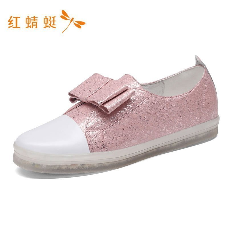 红蜻蜓正品女鞋新款春秋圆头蝴蝶结舒适平底单鞋学生女休闲鞋视频