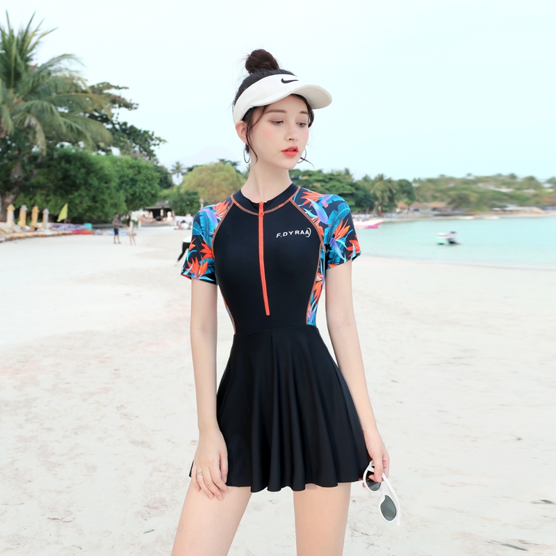 佑游泳衣女士 保守时尚专业游泳衣连体显瘦遮肚泡温泉泳装