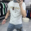 夏天新款丝光棉字母小熊短袖T恤男潮牌修身圆领体恤半袖上衣服潮i