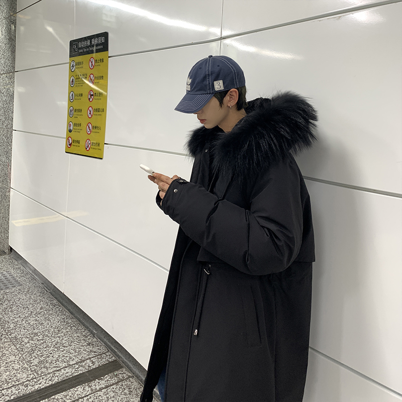 BaLuoShang派克棉服男冬季加绒加厚大毛领连帽棉衣宽松韩版情侣中长款外套潮棉衣