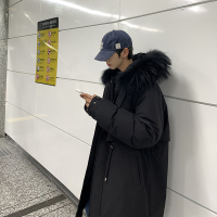 BaLuoShang派克棉服男冬季加绒加厚大毛领连帽棉衣宽松韩版情侣中长款外套潮棉衣